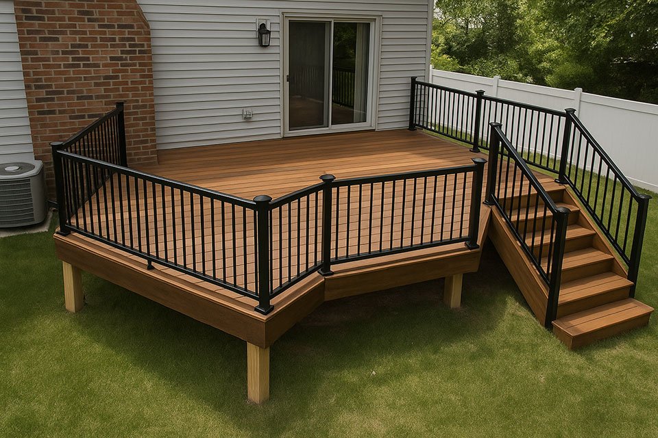 Backyard deck with black aluminum railing – SB Remodeling Charlotte NC